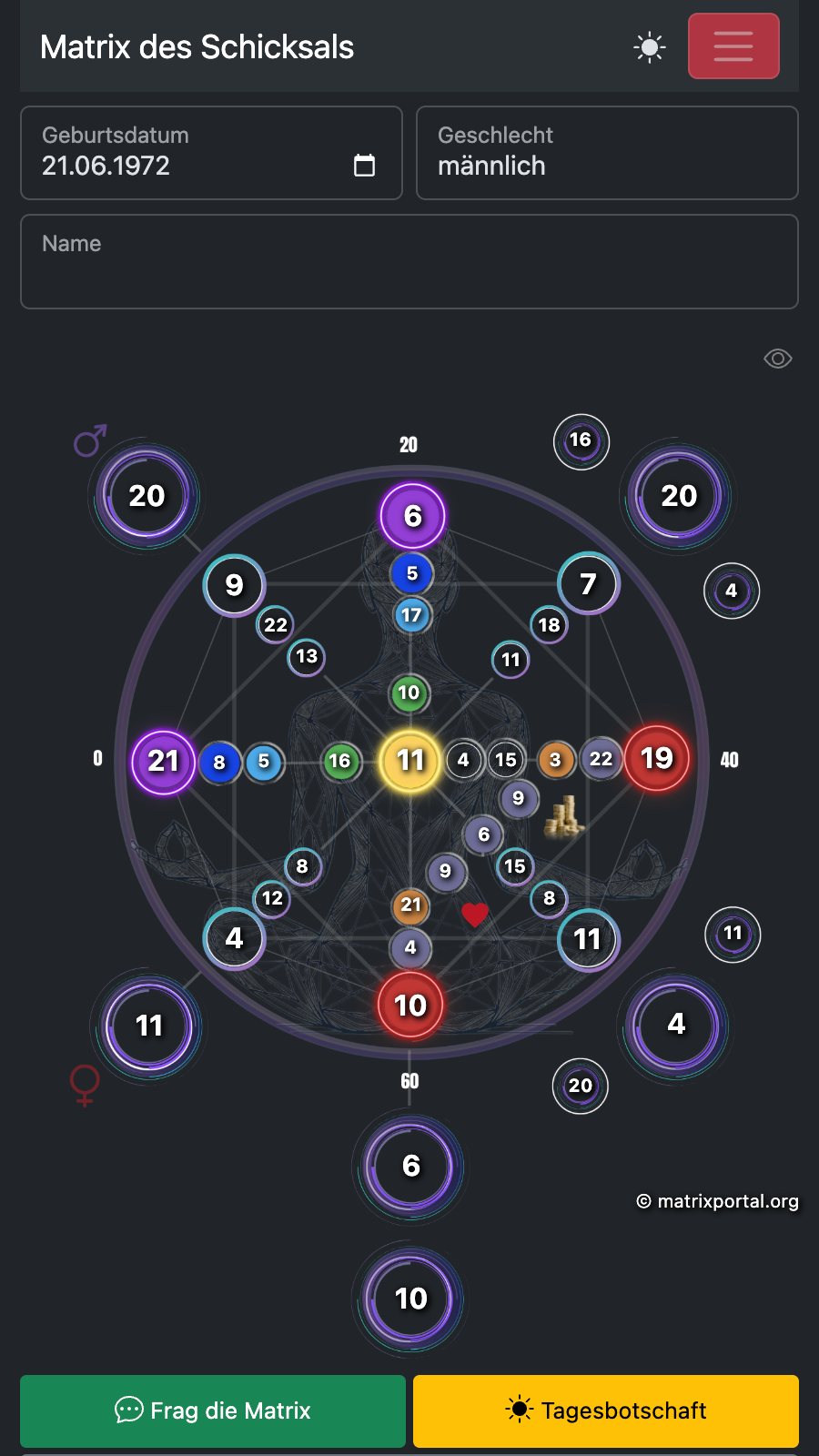 Screenshot Matrix des Schicksals App für Berater
